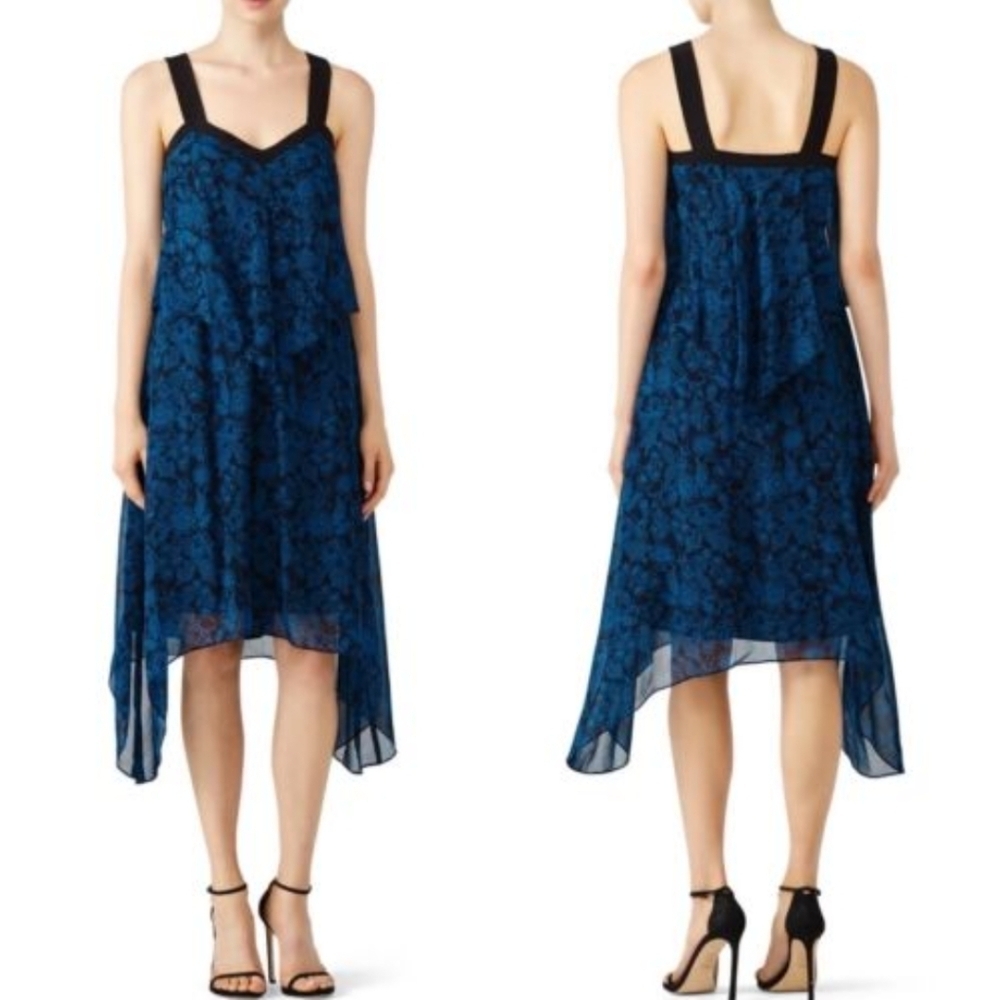 Derek Lam 10 Crosby Cami Two Tier Blue Black Swing Midi Dress Size 4 / small